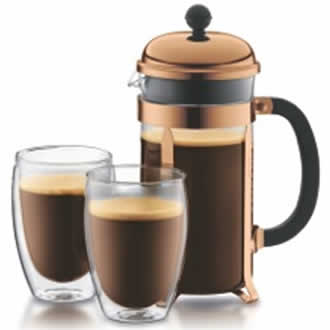 Bodum Chambord Cafeti&egrave;re 1 L + Pavina Glas 0,35 L - 2 stuks Koper