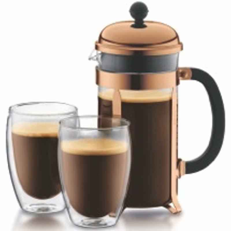 Bodum Chambord Cafeti&egrave;re 1 L + Pavina Glas 0,35 L - 2 stuks Koper